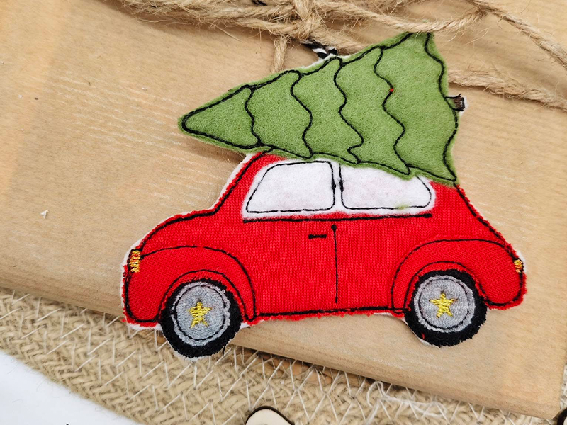 Retro Auto Weihnachts Anhänger Set- ITH-Stickdatei